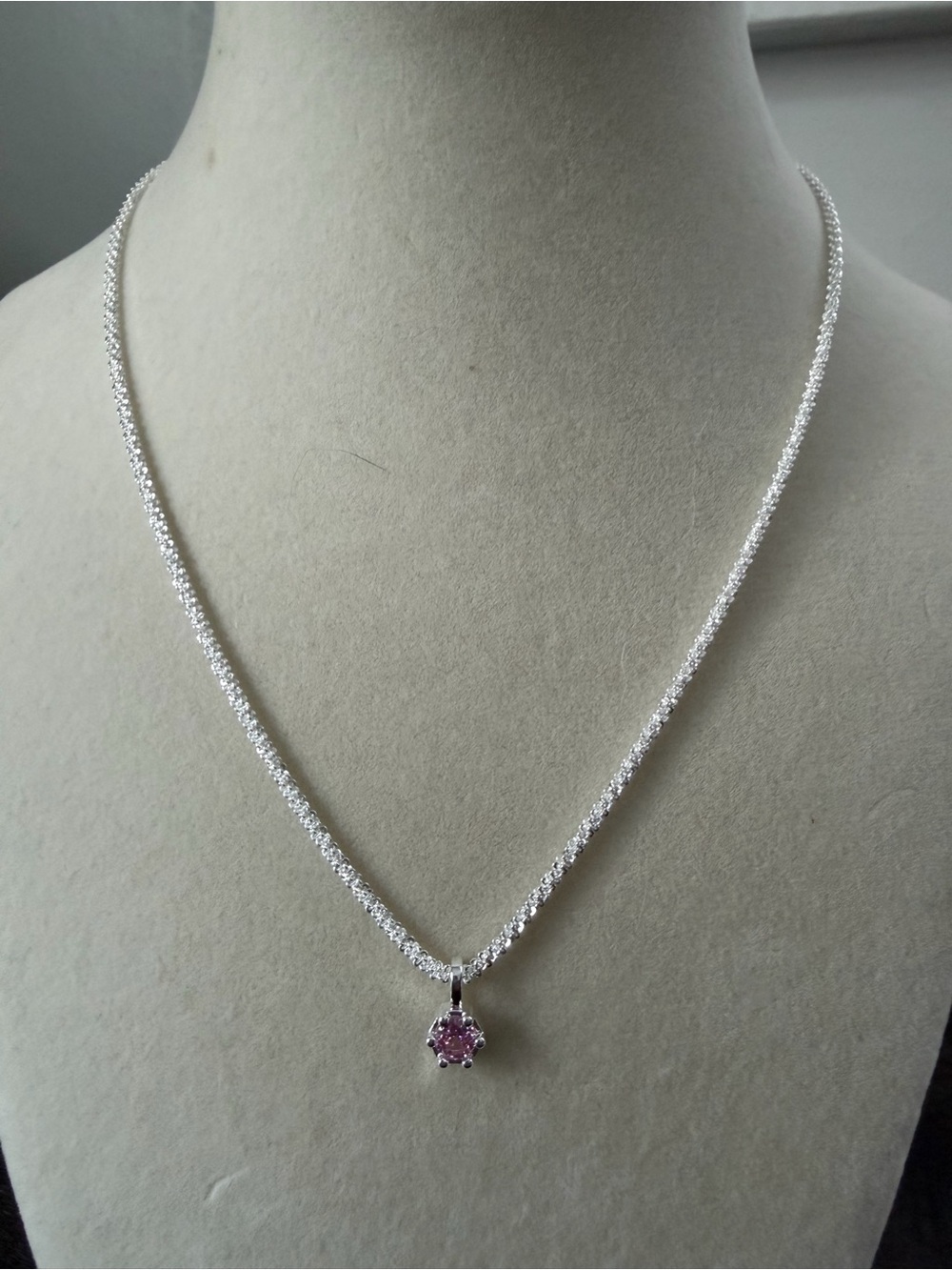 Sterling Silver 925 Necklace with Pink Pendant